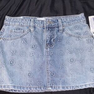 PLAYBOY Blue Denim Mini Skirt with Embroidered Logos